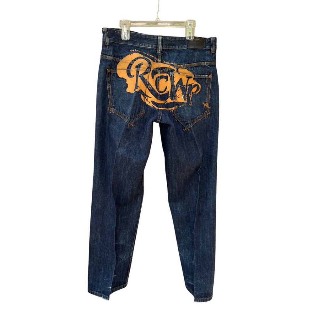 Rocawear Mens Vtg Denim Jeans Orange Logo Stitching on‎ Butt Size 38x32 - READ